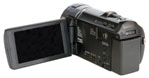 Zadní pohled na videokameru HC-V700 s vyklopeným displejem (Kliknutí zvětší)
