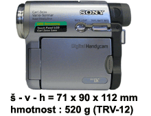 Sony TRV12: míry a váhy