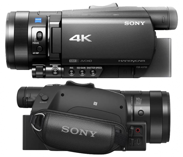 Dva pohledy ze strany na Sony FDR-AX700