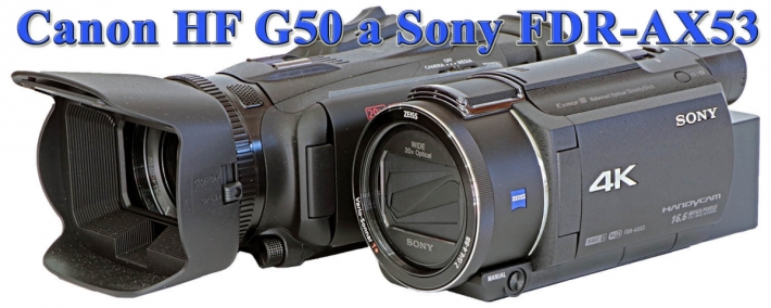 Videokamery Canon HF G50 a Sony AX53 vedle sebe