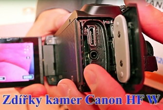 Zdířky videokamery Canon HFW11 pod krytkou