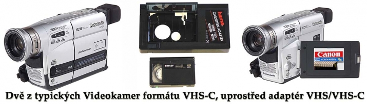 Dva modely VHS-C a praktický adaptér na malé kazety