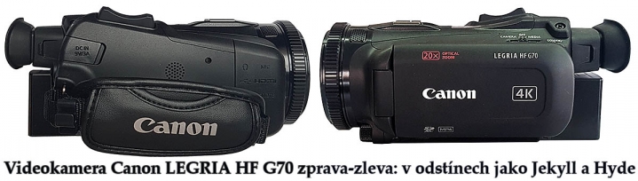 Canon LEGRIA HF G70 v detailech obou stran těla...