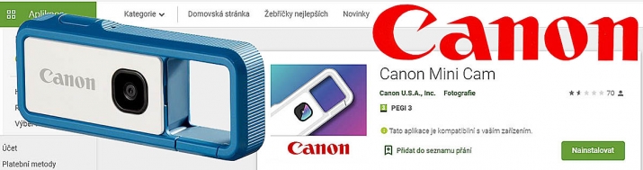 Aplikace, přístroj a logo Canon v naší koláži do recenze