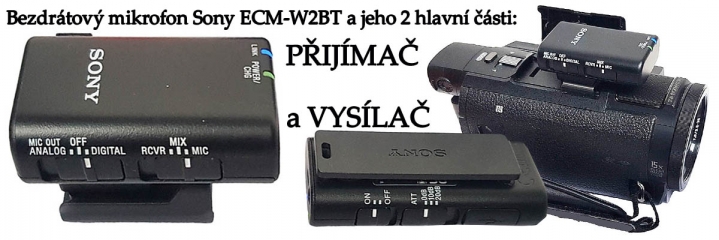 Mikrofon W2BT: 2 části a spojení se Sony FDR-AXP33