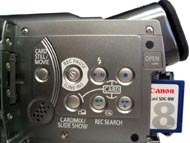 Canon MVX10 zleva: SD-karta (Klikni pro zvětšení)