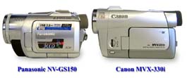 Panasonic GS150 a Canon MVX330i zboku (Kliknutí zvětší)