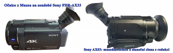Sony AX33/53: Očnice na hledáčcích a Sluneční clona