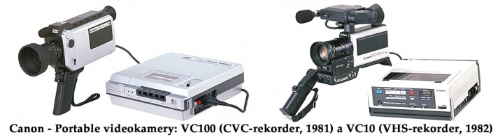 Dva z modelů Videokamer Canon - Portable z let 1981-2 