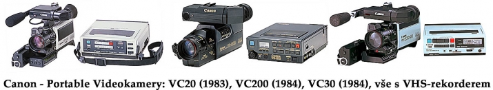 Tři modely Videokamer Canon - Portable z let 1983-4 