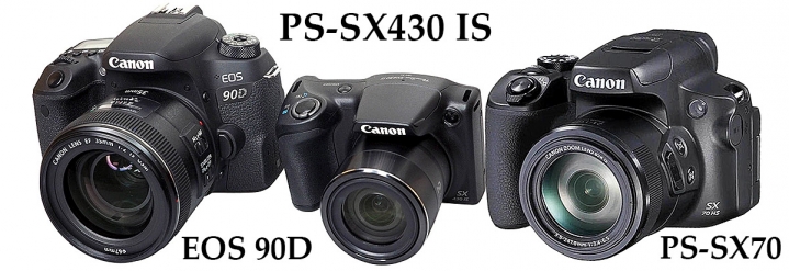 Velikostní srovnání v měřítku: 90D, SX430 a SX70...