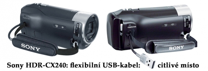 Videokamera Sony HDR-CX240: kritický bod USB-kabel