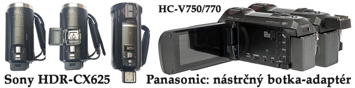 Horní šasi a botky kamer Sony a Panasonic NÁZORNĚ