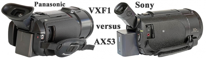 Videokamery Panasonic HC-VXF1 a Sony FDR-AX53 zprava 