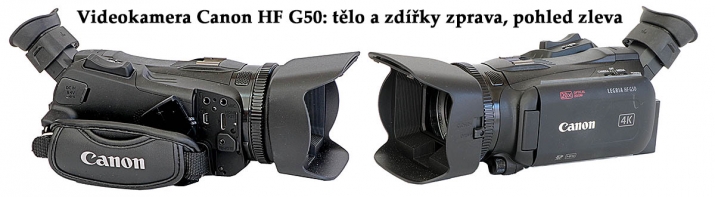 Videokamera Canon HF G50 ve dvou detailech těla...