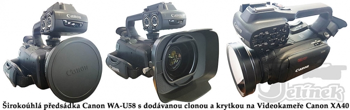 Názorné detaily kamery Canon XA40 s předsádkou WA-U58