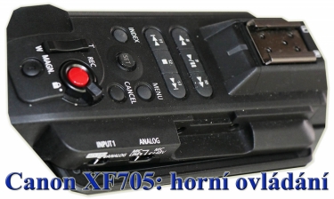 Canon XF705: Detail horního ovládání na madle...