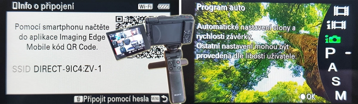 Sony ZV-1: bezdrátové propojení s mobilem a Program